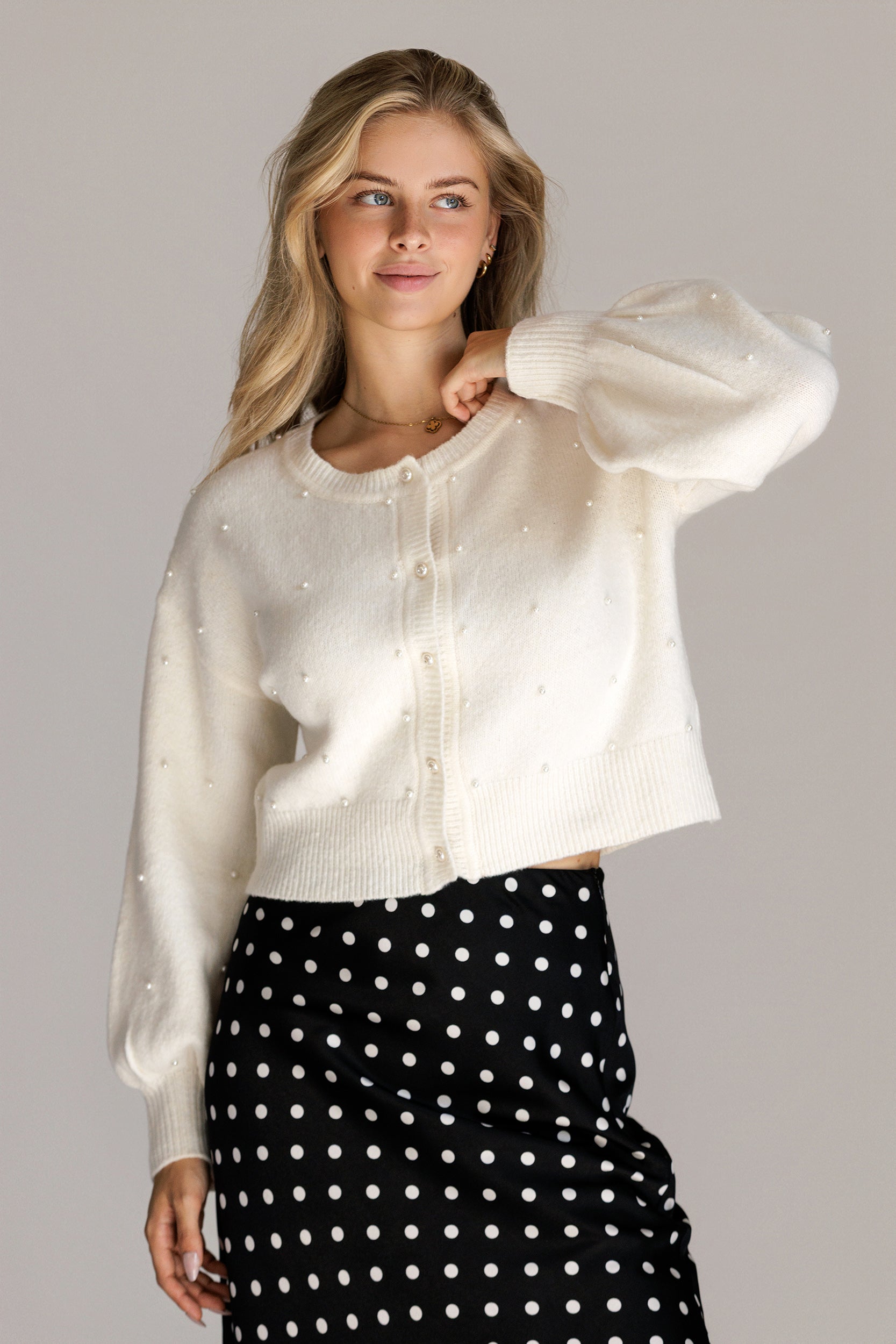 Cardigan With Pearl Buttons - cream, womens cardigan collection