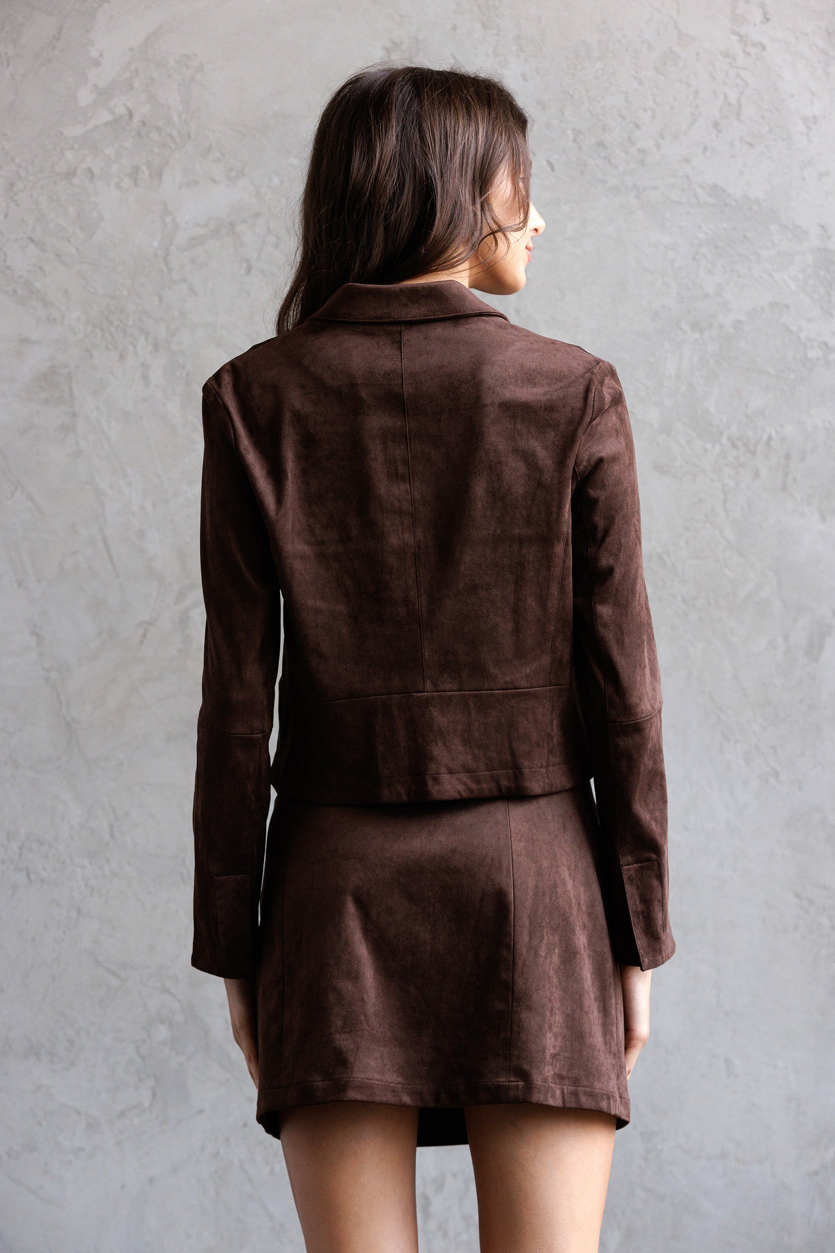 Suede Detail Jacket - Chocolate, Women's Tops Collection
