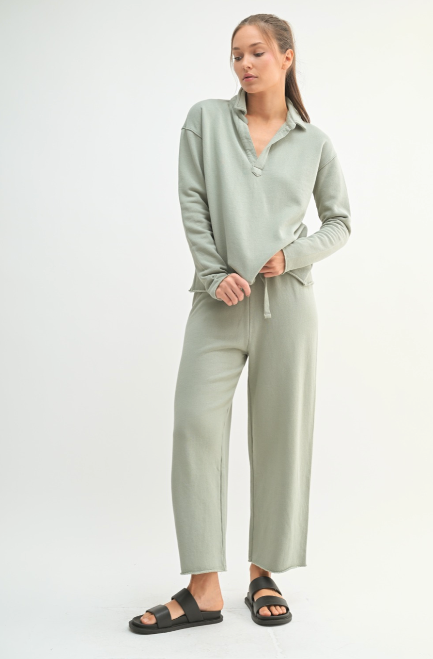 Malibu Wide Leg Fleece Pant - green, Women's Lounge/matching set Collection