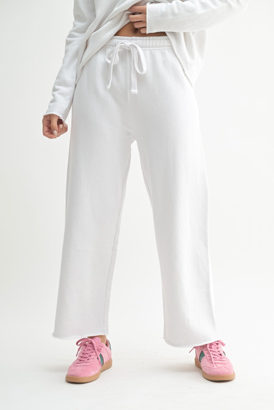 Malibu Wide Leg Fleece Pant - White, Women's Lounge/matching set Collection