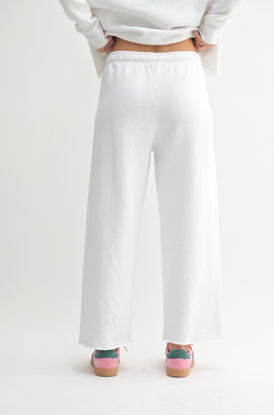 Malibu Wide Leg Fleece Pant - White, Women's Lounge/matching set Collection