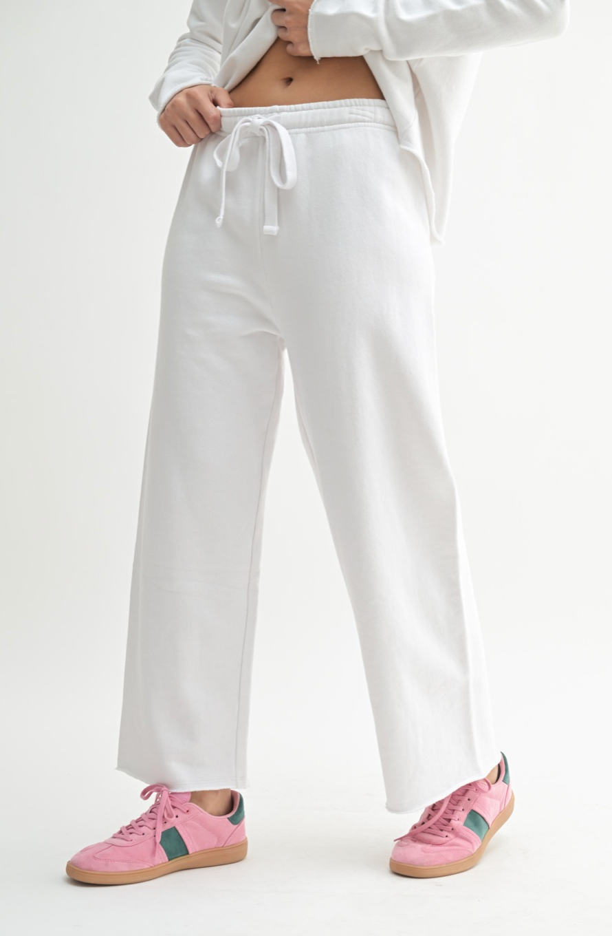 Malibu Wide Leg Fleece Pant - White, Women's Lounge/matching set Collection