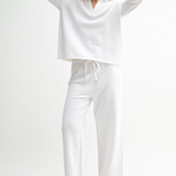 Malibu Wide Leg Fleece Pant - White, Women's Lounge/matching set Collection