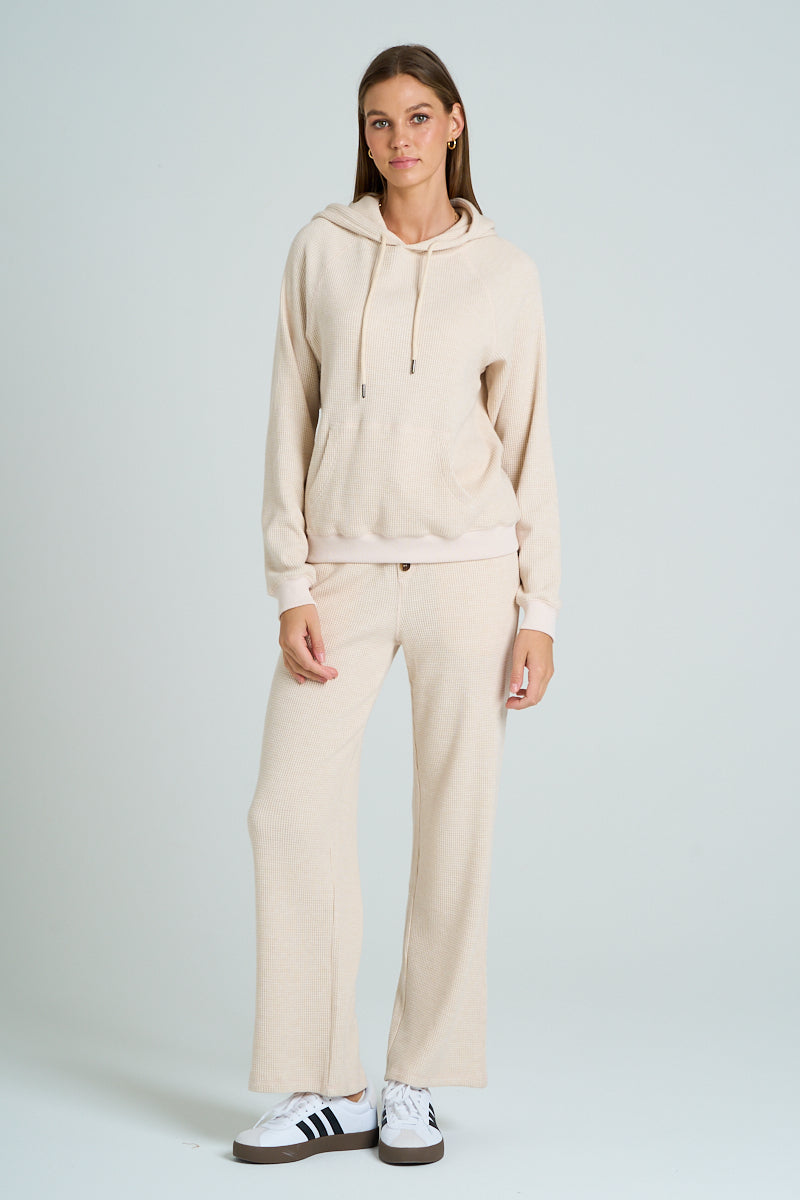 Waffle Knit Drawstring Hoodie - Oatmeal, Women's Lounge/matching set Collection