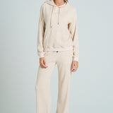 Waffle Knit Drawstring Hoodie - Oatmeal, Women's Lounge/matching set Collection