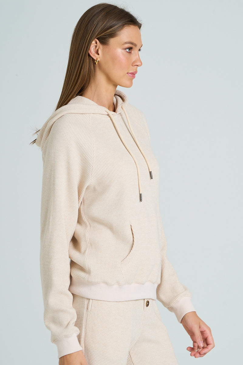 Waffle Knit Drawstring Hoodie - Oatmeal, Women's Lounge/matching set Collection