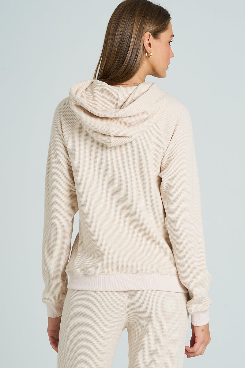 Waffle Knit Drawstring Hoodie - Oatmeal, Women's Lounge/matching set Collection