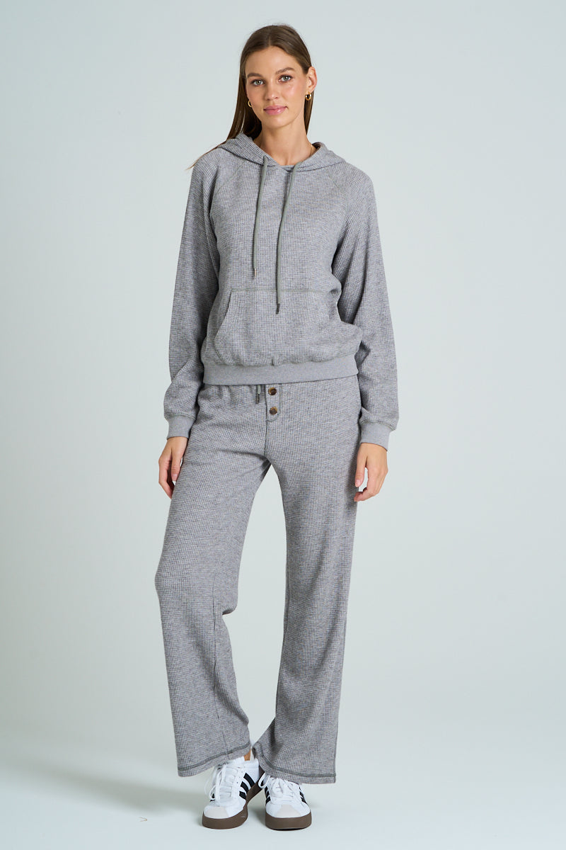 Waffle Knit Drawstring Hoodie - Grey, Women's Lounge/matching set Collection
