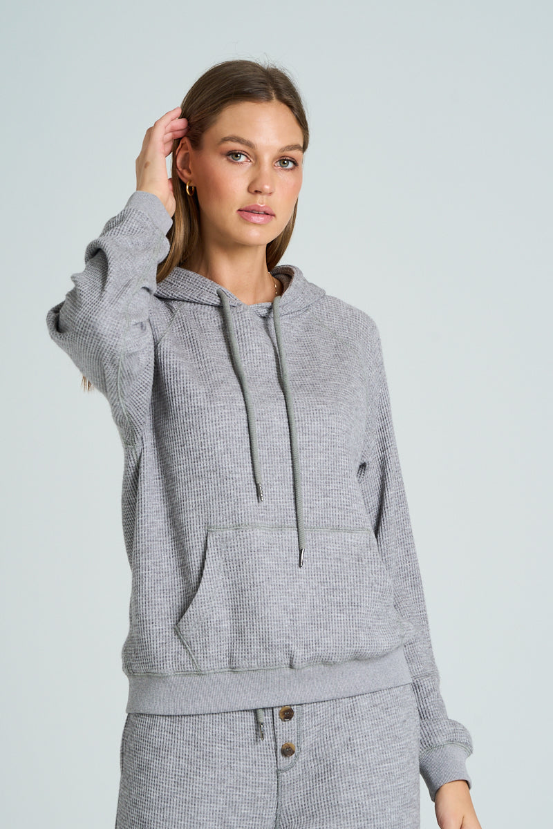 Waffle Knit Drawstring Hoodie - Grey, Women's Lounge/matching set Collection