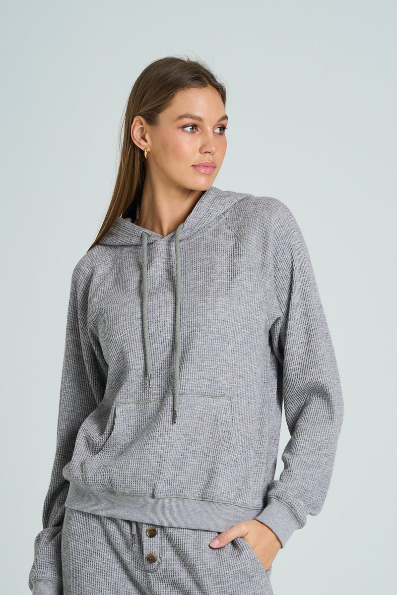 Waffle Knit Drawstring Hoodie - Grey, Women's Lounge/matching set Collection