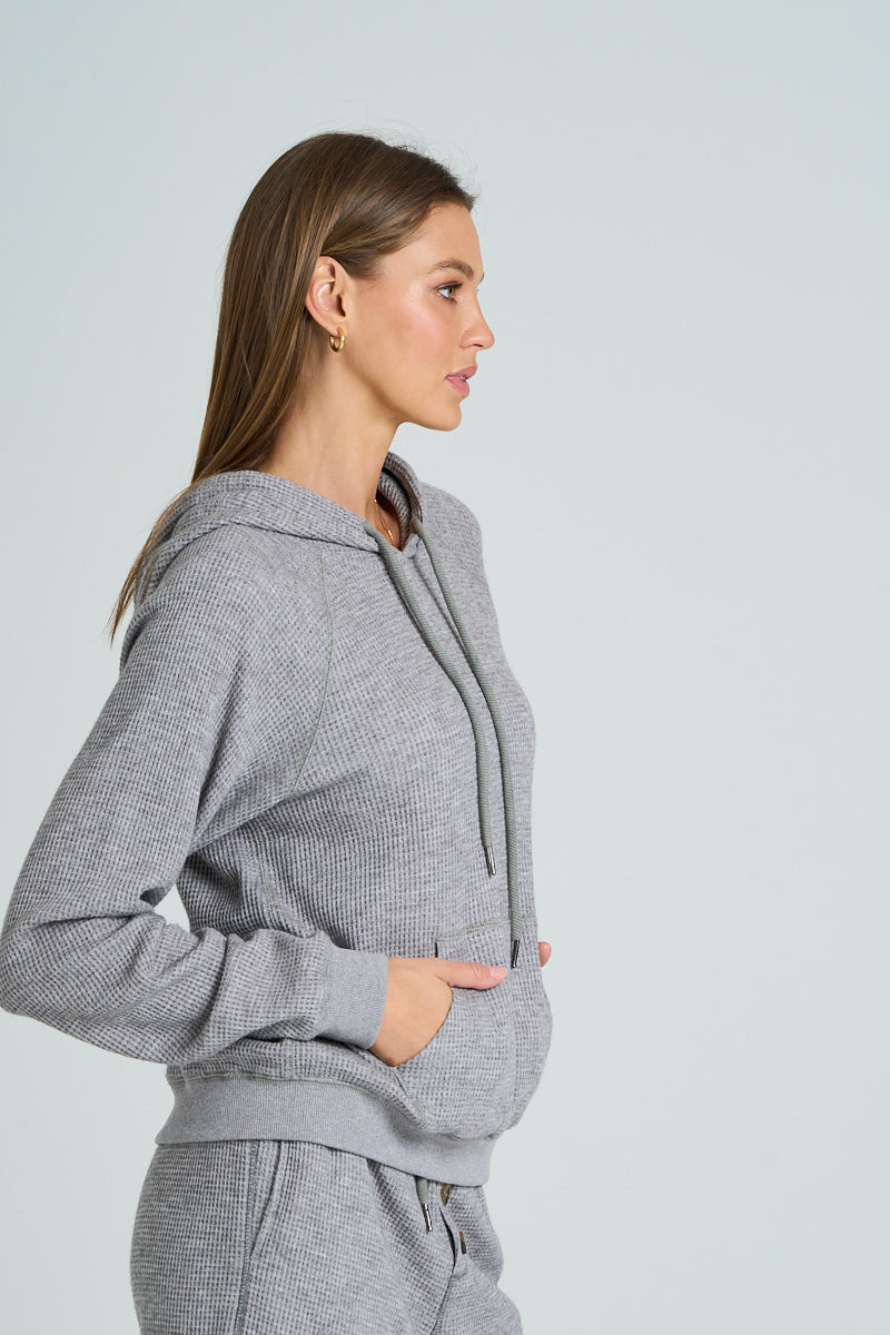 Waffle Knit Drawstring Hoodie - Grey, Women's Lounge/matching set Collection