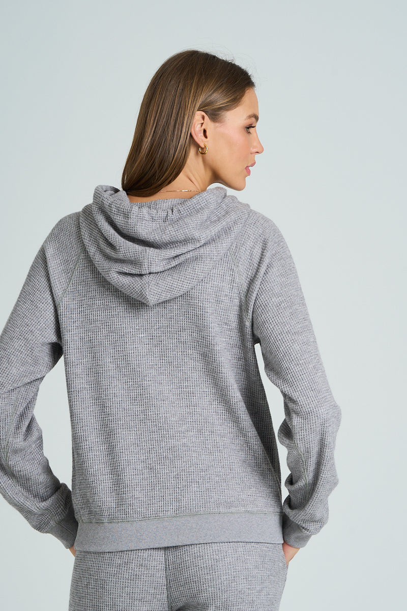 Waffle Knit Drawstring Hoodie - Grey, Women's Lounge/matching set Collection