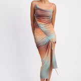 Ruched Split Mesh Dress - Sage, Women's Dresses Collection