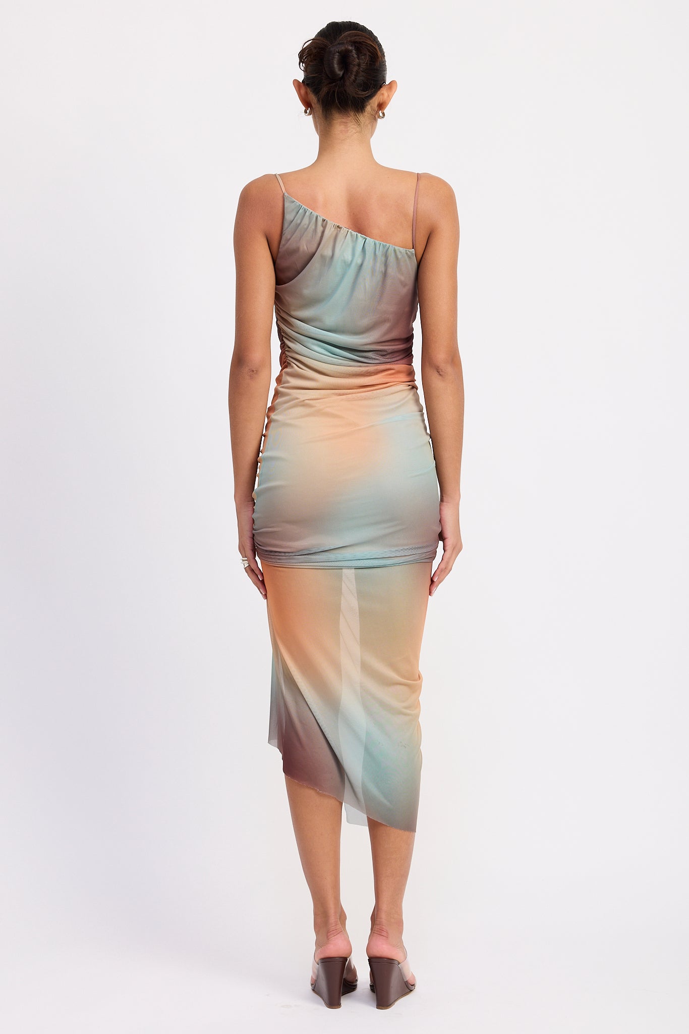 Ruched Split Mesh Dress - Sage, Women's Dresses Collection