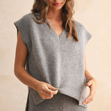 V-Neck Sweater Vest Top - Espresso, womens sweater / matching set collection