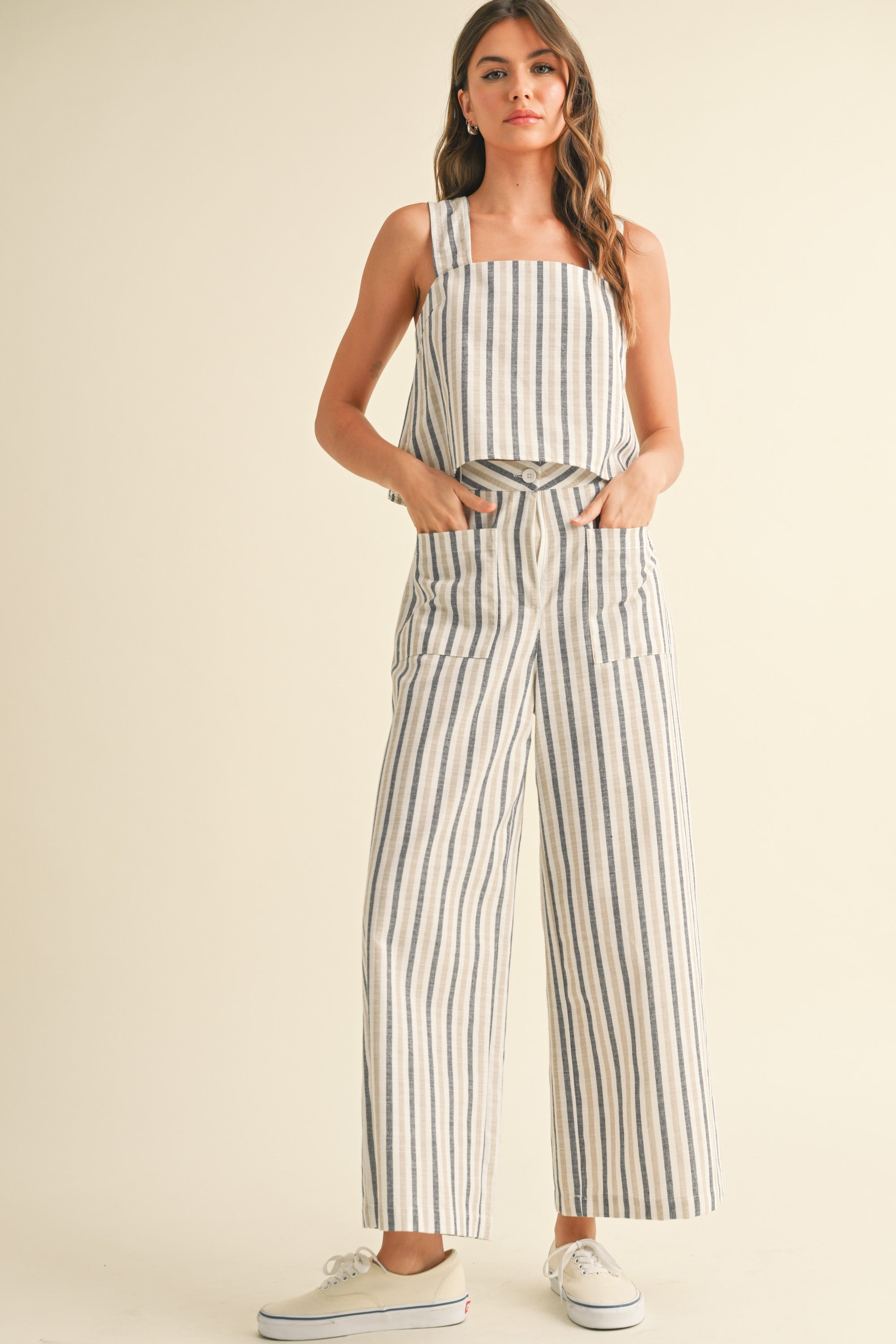 Stripe Pattern Top - Tan/Navy, Women's Tops Collection