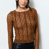 Long Sleeve Lace Top - brown, womens top collection