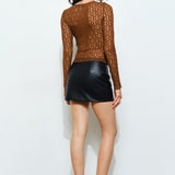 Long Sleeve Lace Top - brown, womens top collection