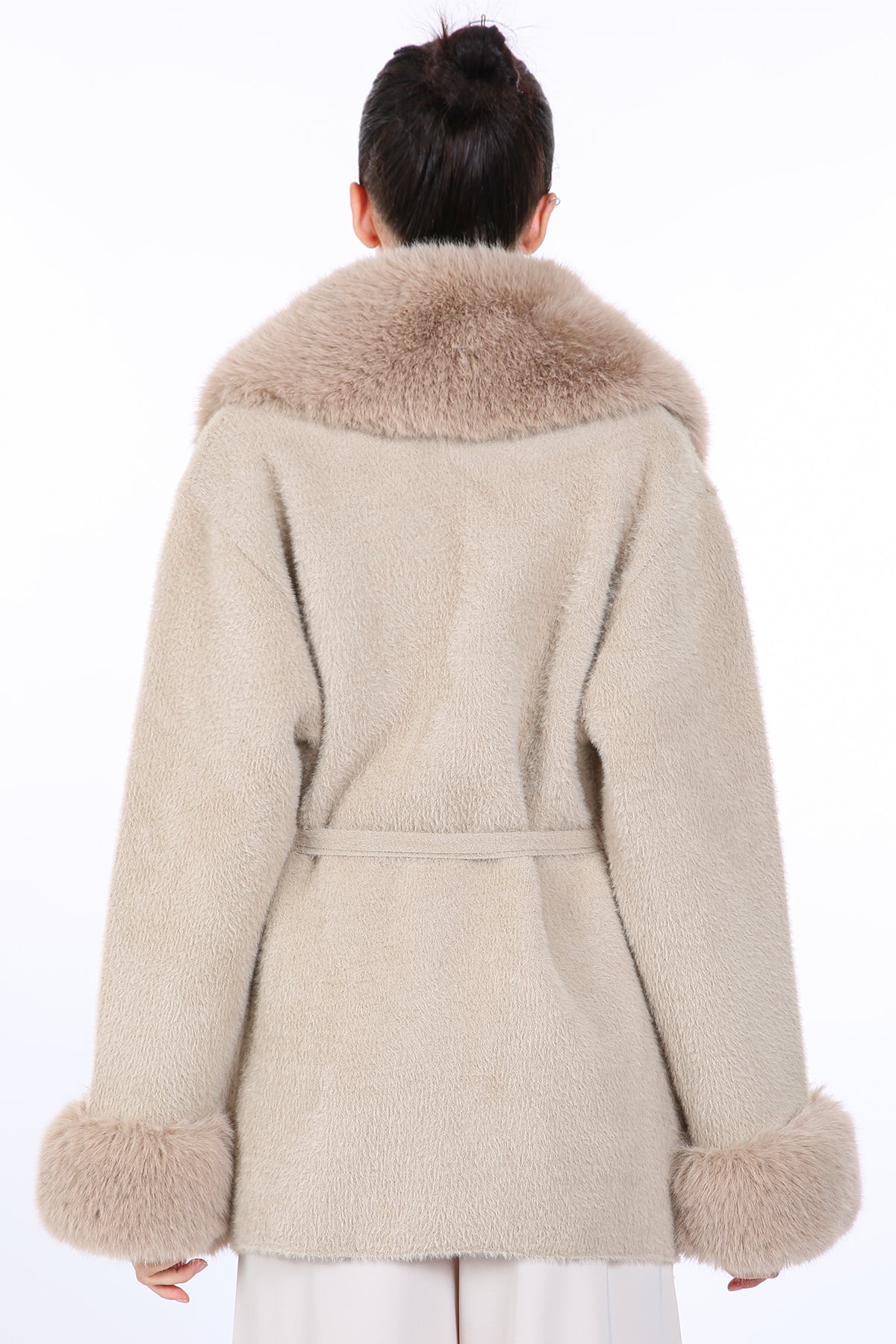 Fur Collar and Sleeve Coat - beige, womens jacket collection