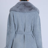 Fur Collar and Sleeve Coat - blue, womens jacket collection