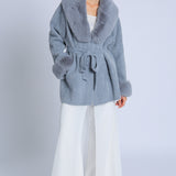 Fur Collar and Sleeve Coat - blue, womens jacket collection
