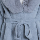 Fur Collar and Sleeve Coat - blue, womens jacket collection