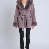 Fur Collar and Sleeve Coat - mauve, womens jacket collection