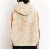 Fur Vest With Hood - ivory, womens vest collection