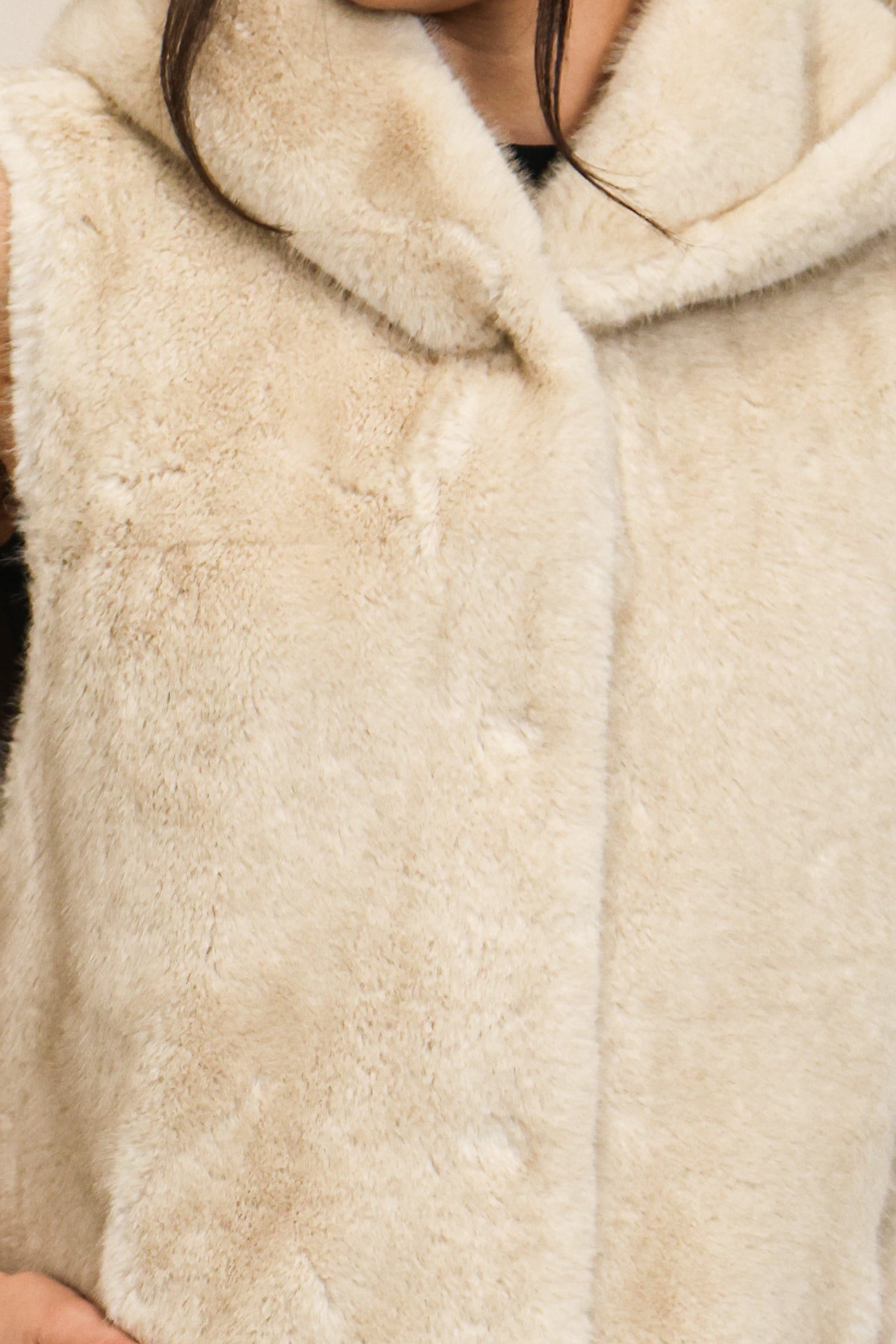 Fur Vest With Hood - ivory, womens vest collection