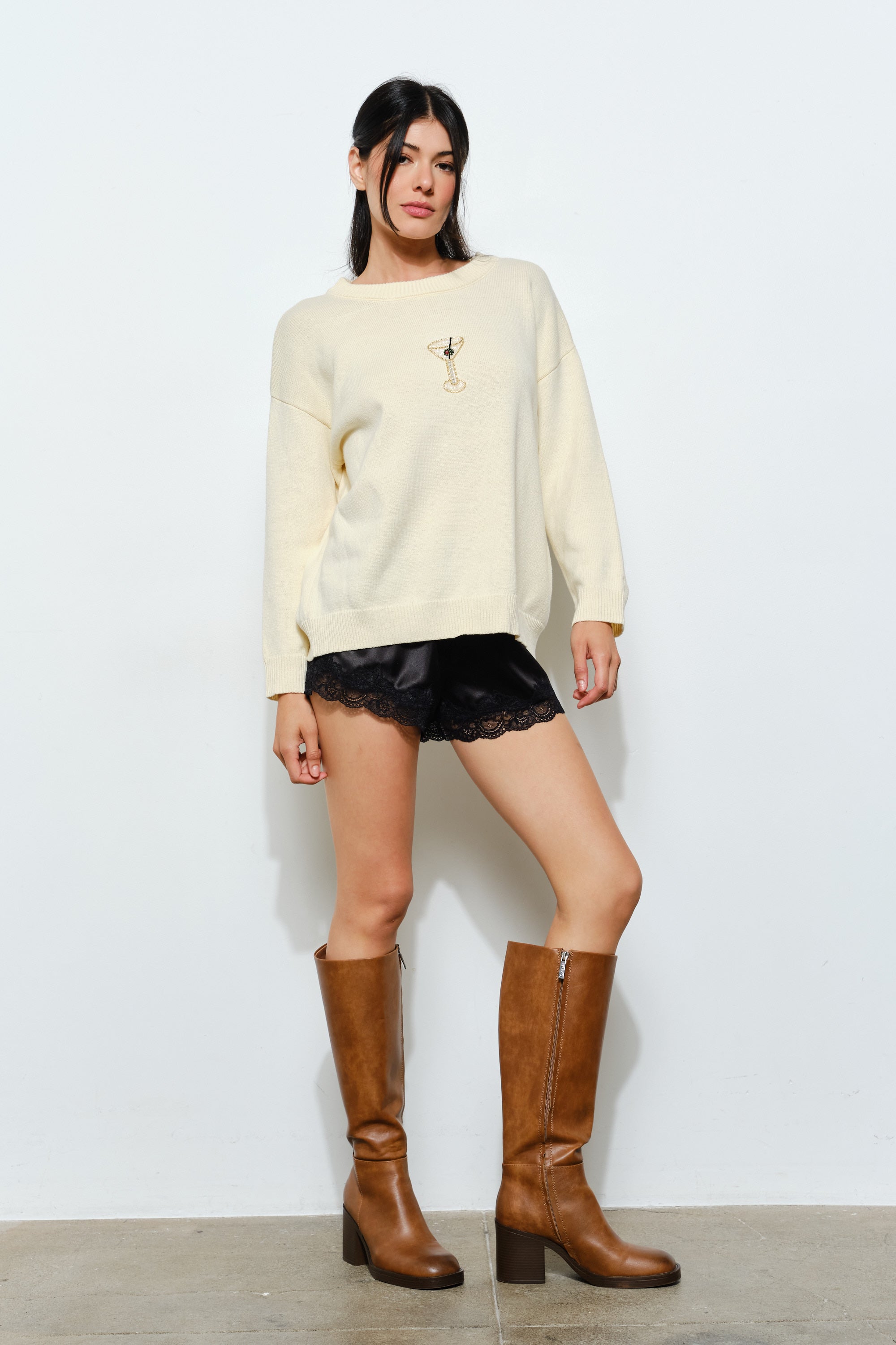 Beaded Martini Sweater - butter cream, womens sweater collection