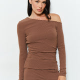 One Shoulder Stripe Top - brown multi, womens top/matching set collection