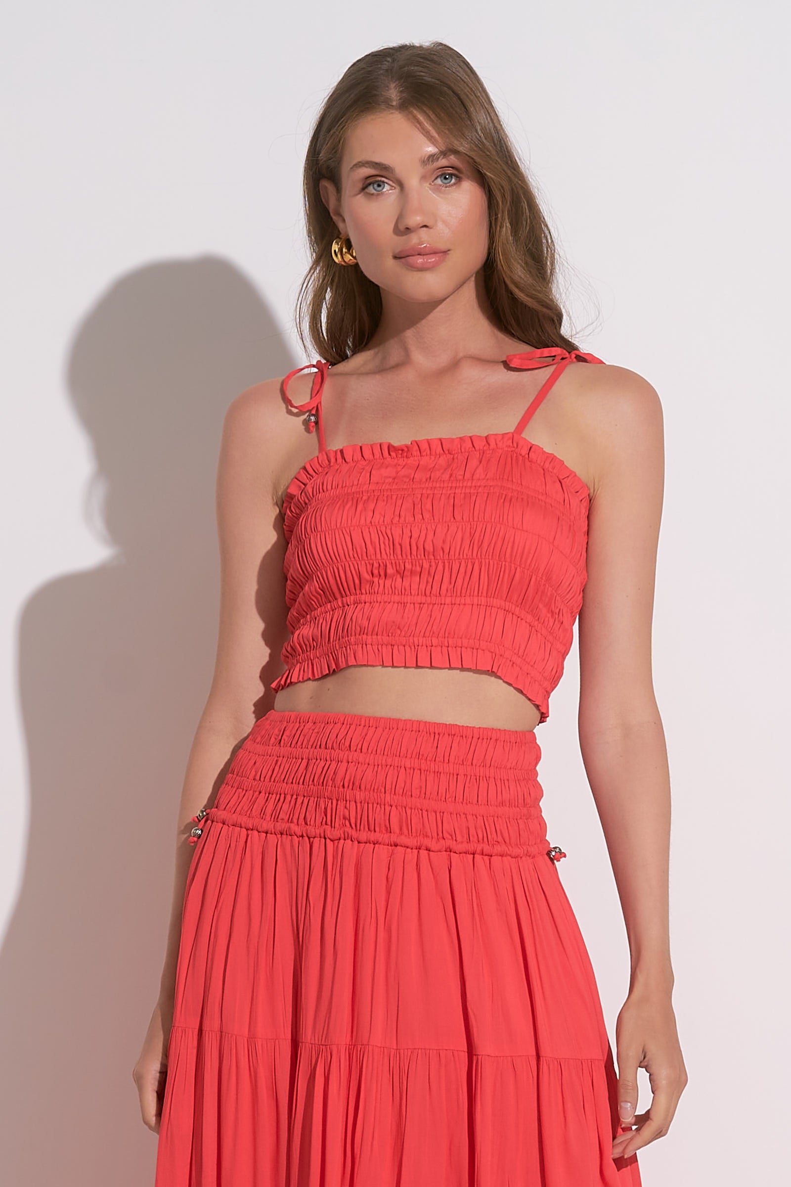 Smocked Crop Top - red, women's crop top