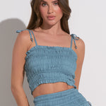 Smocked Crop Top -blue, women's crop top
