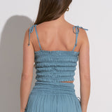 Smocked Crop Top -blue, women's crop top
