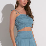 Smocked Crop Top -blue, women's crop top