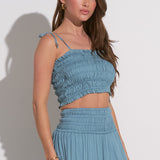 Smocked Crop Top -blue, women's crop top