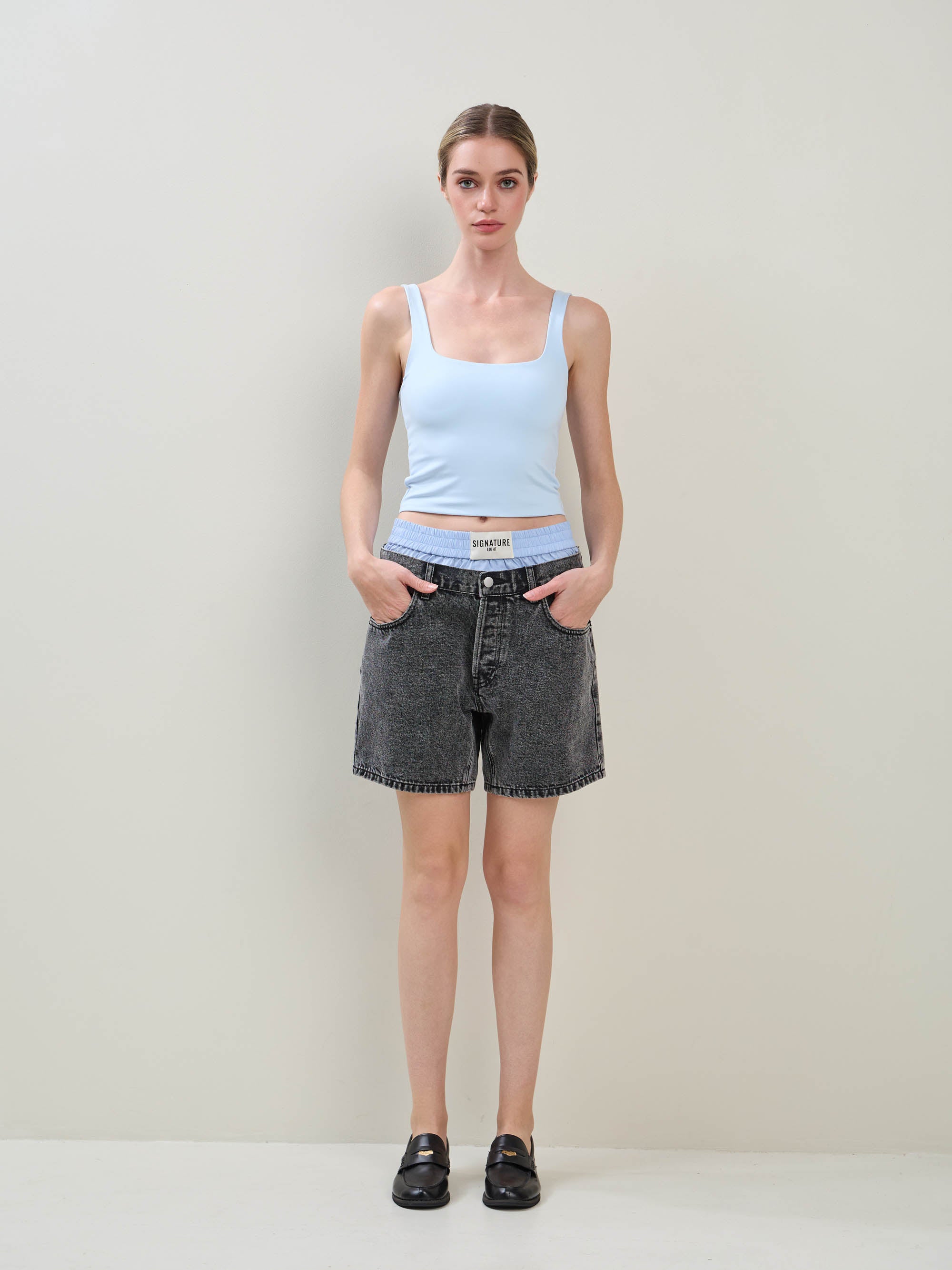 Square Neck Crop Top - Light Blue, Women's Tops Collection