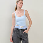 Square Neck Crop Top - Light Blue, Women's Tops Collection