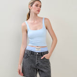 Square Neck Crop Top - Light Blue, Women's Tops Collection