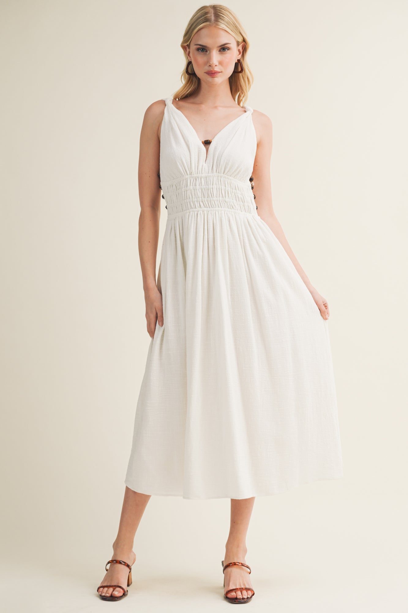 Sleeveless Gauze Midi Dress With Bead Detail – Ruby and Jenna