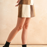Patchwork Faux Suede Mini Skirt - brown combo, womens skirt collection