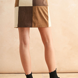 Patchwork Faux Suede Mini Skirt - brown combo, womens skirt collection