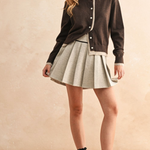 Pleated Mini Skirt With Velvet Trim - stone, womens skirt collection