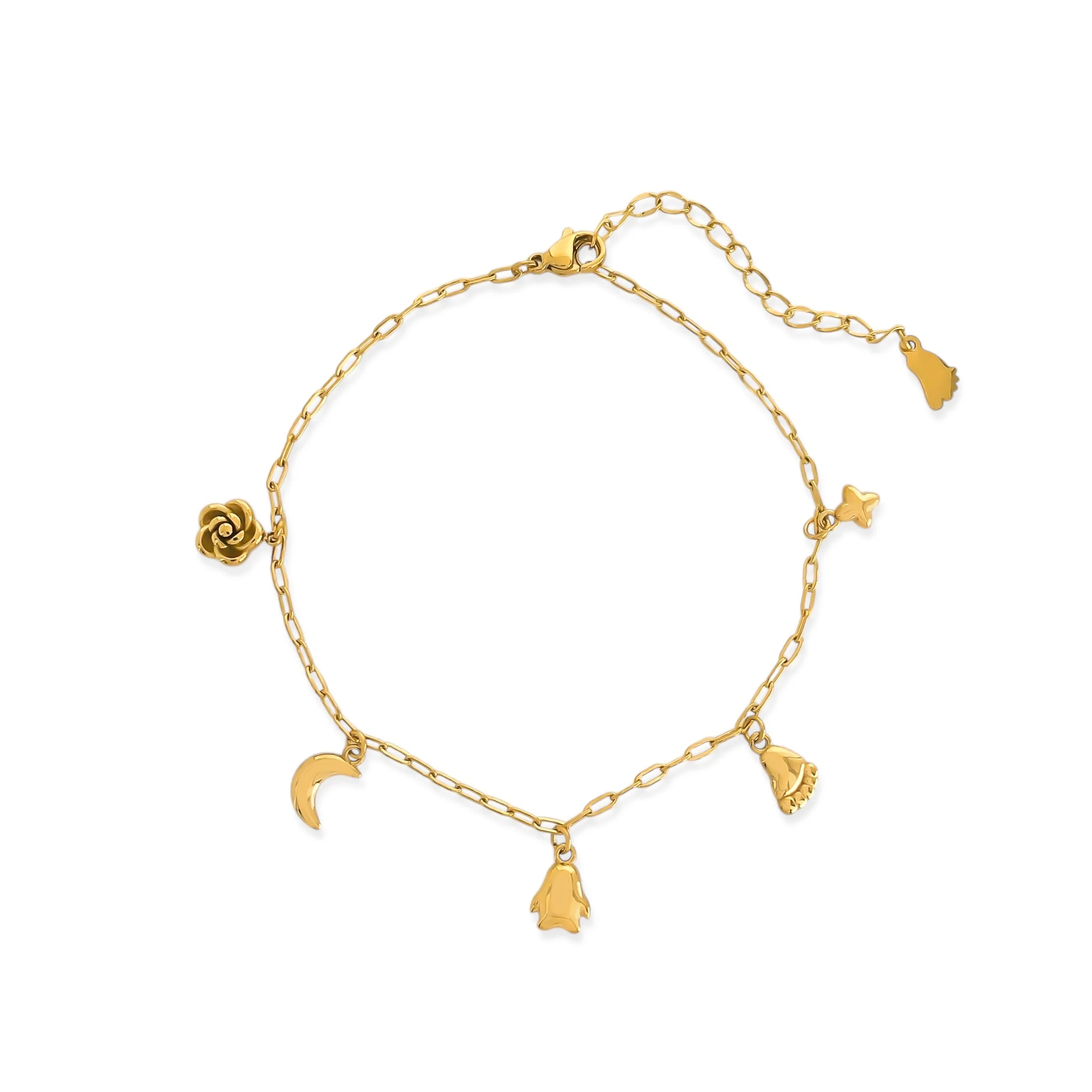 Moon Flower Anklet - gold, womens anklet collection