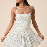 Smocked Body High Low Mini Dress - Blue, Women's Dresses Collection