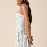 Smocked Body High Low Mini Dress - Blue, Women's Dresses Collection
