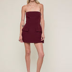 Strapless Mini Dress With Pockets - Rose, womens mini dress collection