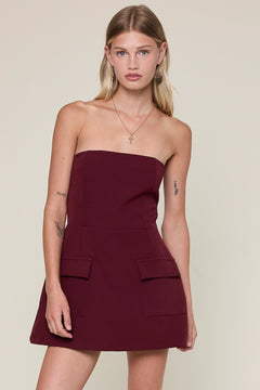 Strapless Mini Dress With Pockets - Rose, womens mini dress collection
