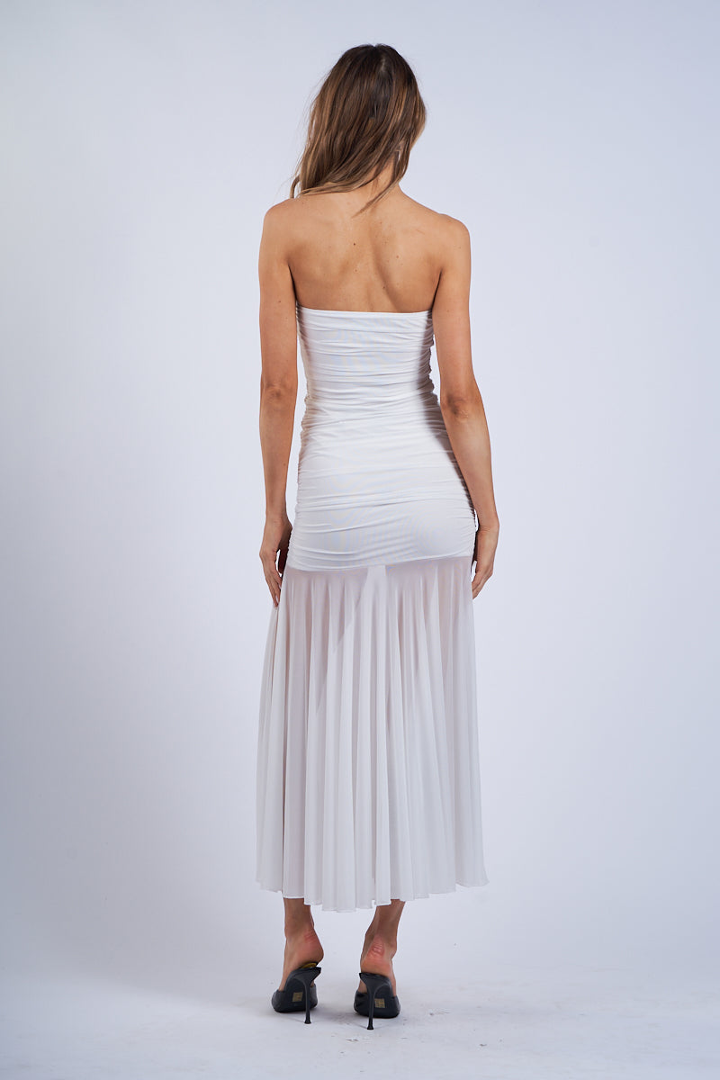 Strapless Ruched Midi Dress - White, Women's Dresses Collection