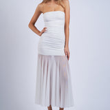 Strapless Ruched Midi Dress - White, Women's Dresses Collection